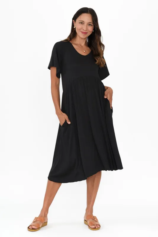 Donna Black Gathered Dress sold by Blue Bungalow