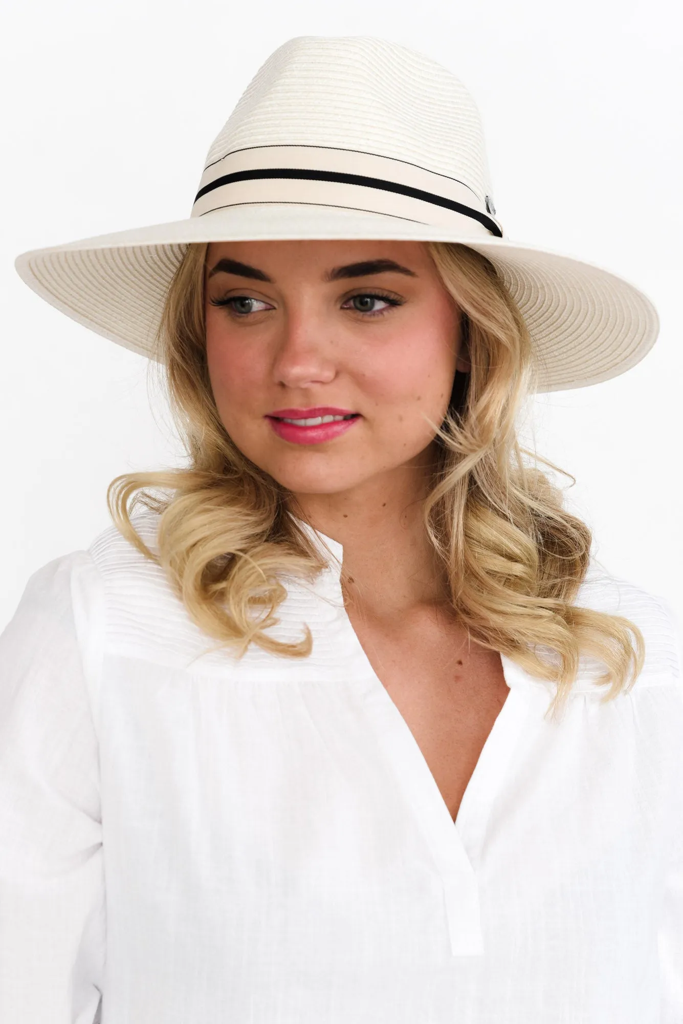 Fiona Ivory Stripe Wide Brim Travel Fedora sold by Blue Bungalow product image thumbnail 2