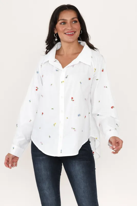 Ossa White Floral Embroidered Shirt sold by Blue Bungalow