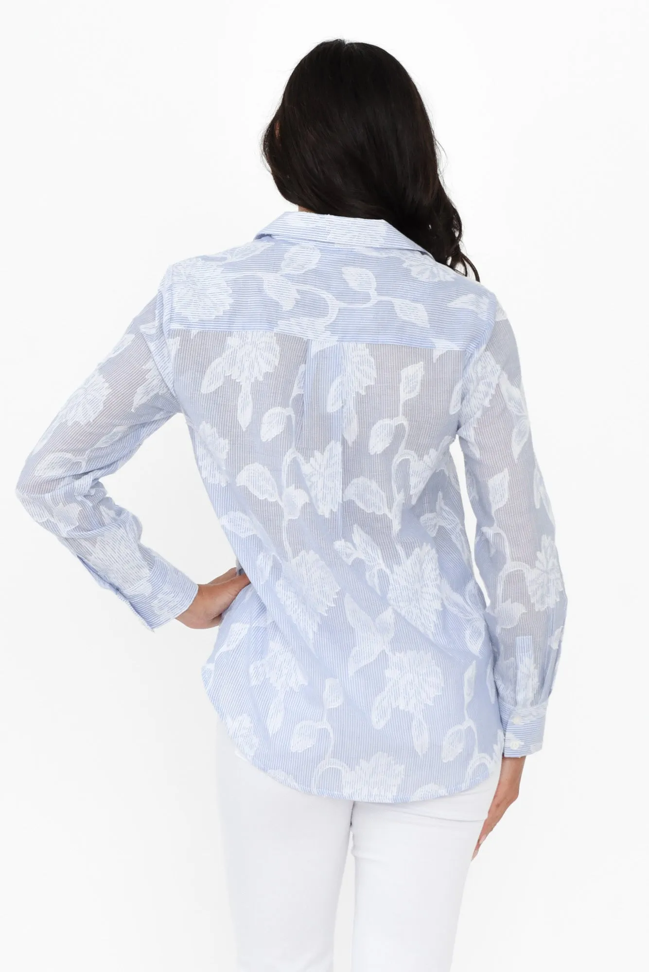 Tersa Blue Floral Stripe Lace Shirt sold by Blue Bungalow product image thumbnail 5