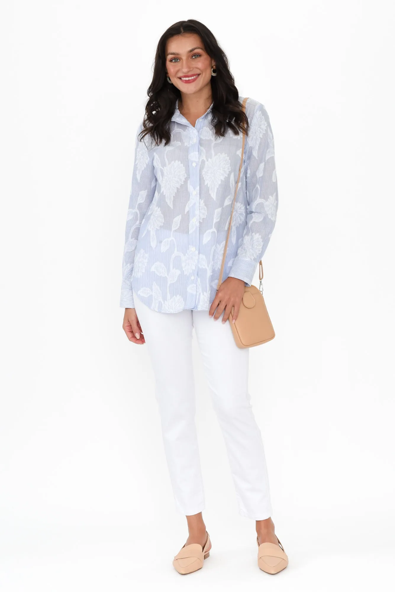 Tersa Blue Floral Stripe Lace Shirt sold by Blue Bungalow product image thumbnail 2