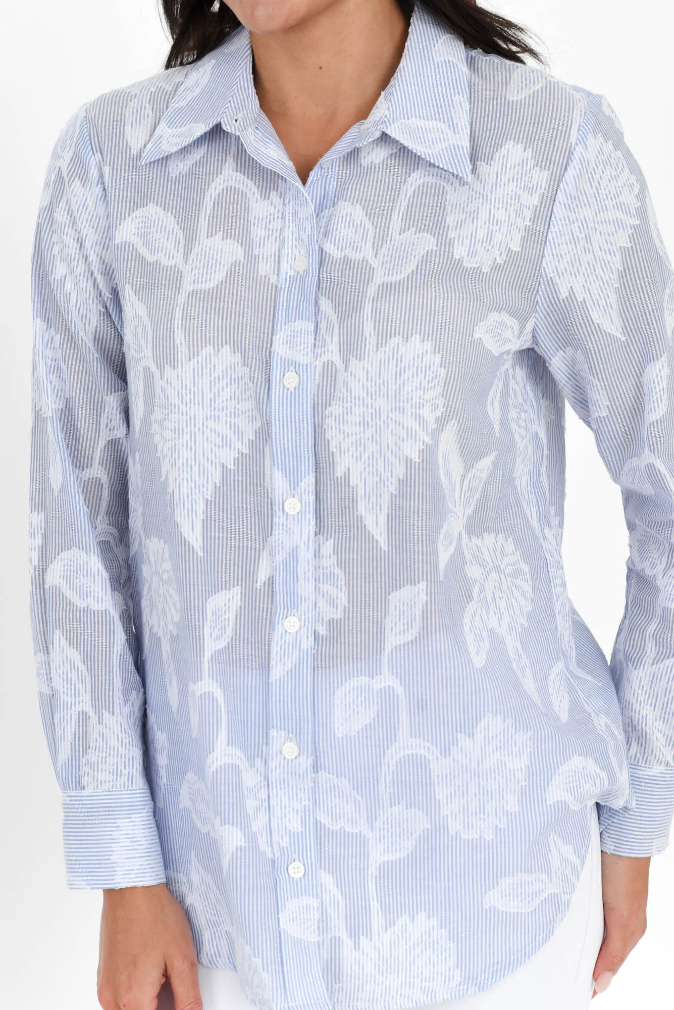 Tersa Blue Floral Stripe Lace Shirt sold by Blue Bungalow product image thumbnail 3