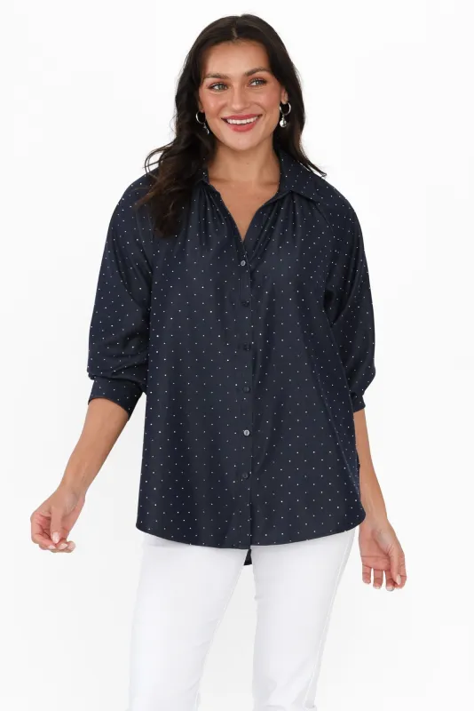 Lizza Dark Blue Embellished Shirt sold by Blue Bungalow