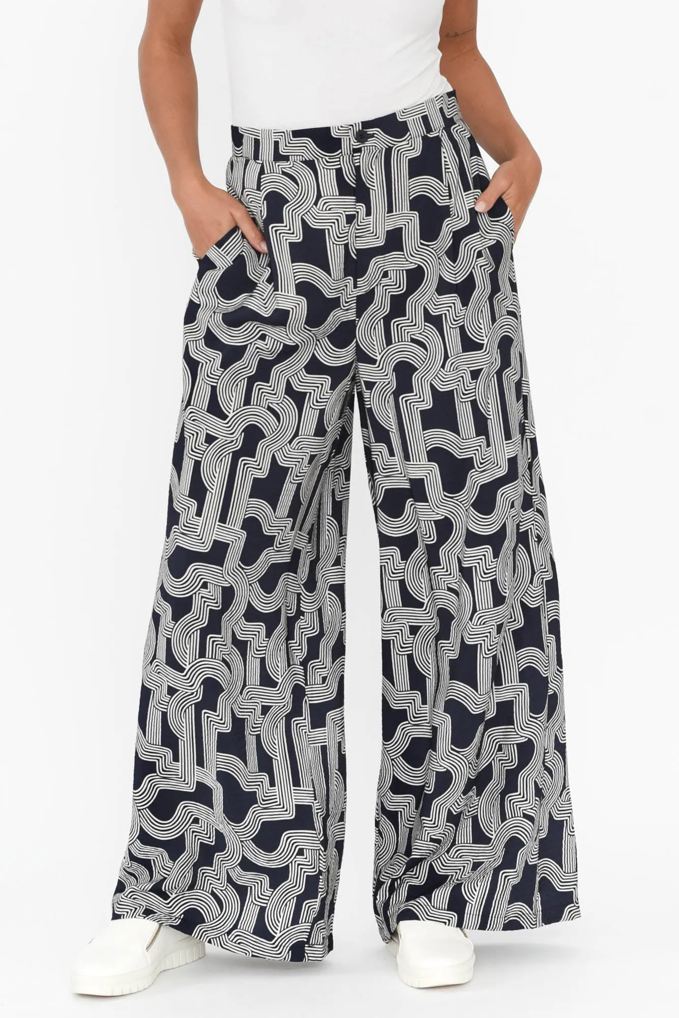 Zander Navy Geo Wide Leg Pants sold by Blue Bungalow