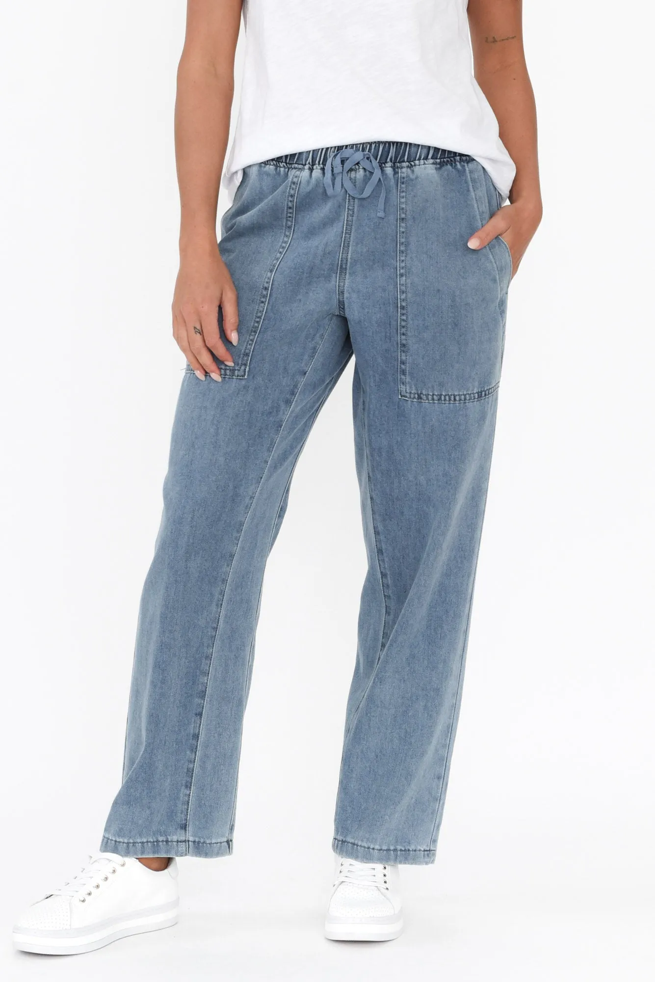 Quinn Blue Cotton Jogger Pants sold by Blue Bungalow