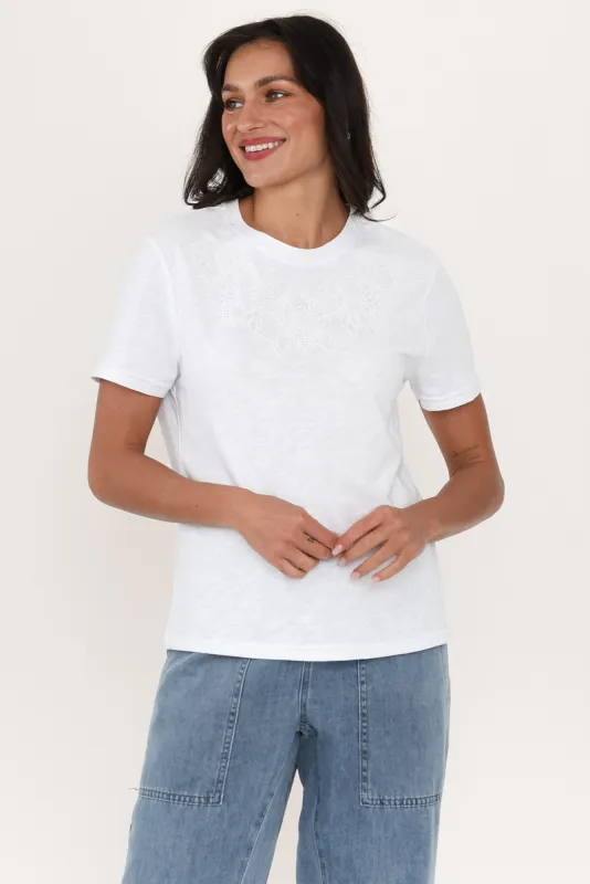 Arabella White Cotton Lace Tee sold by Blue Bungalow