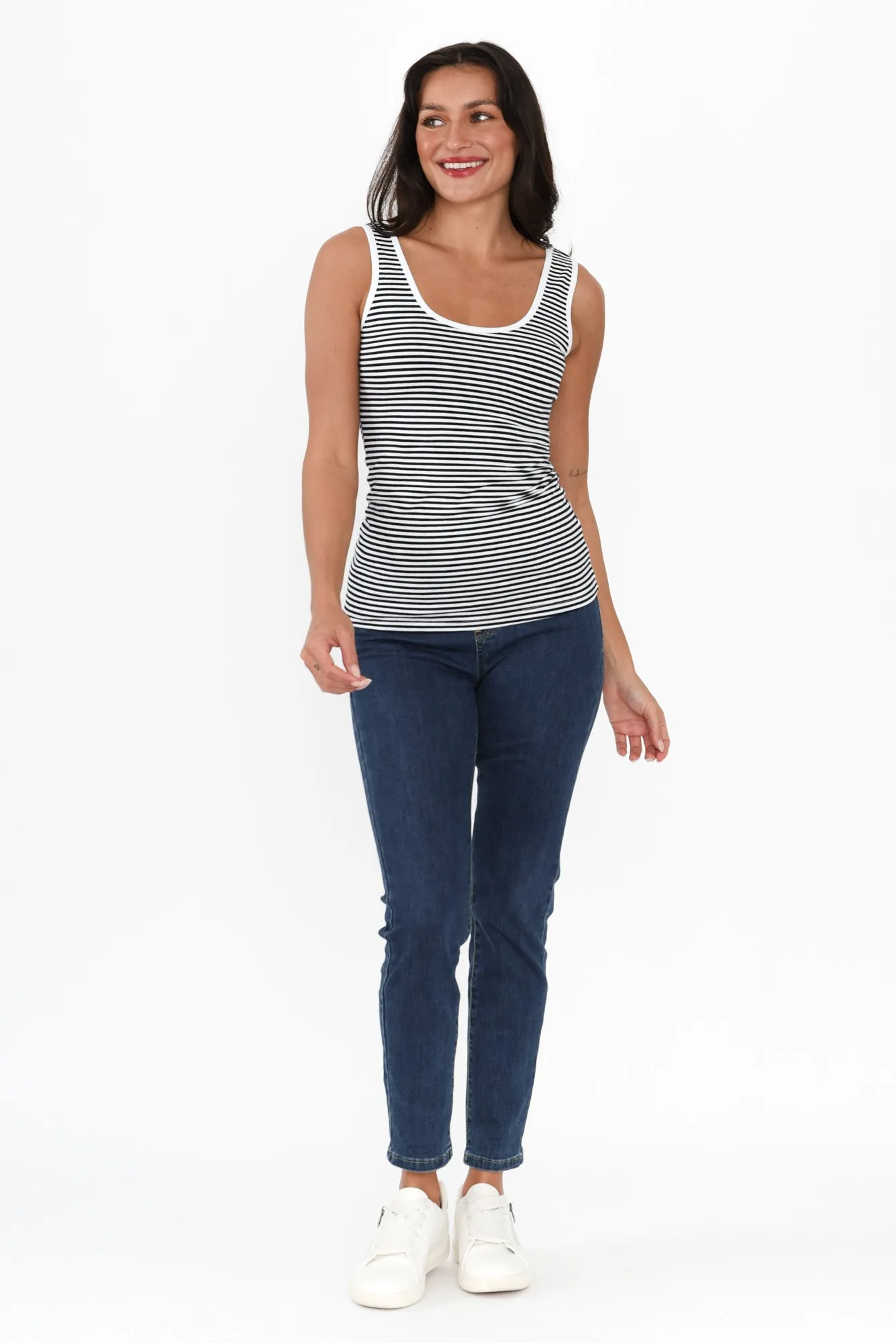 Emma Navy Stripe Cotton Tank Top sold by Blue Bungalow product image thumbnail 2