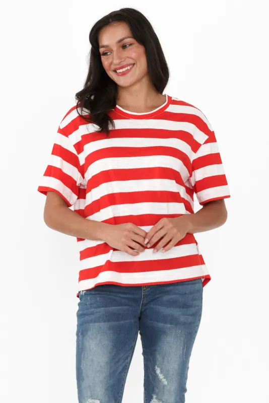Relax Red Stripe Cotton Tee sold by Blue Bungalow