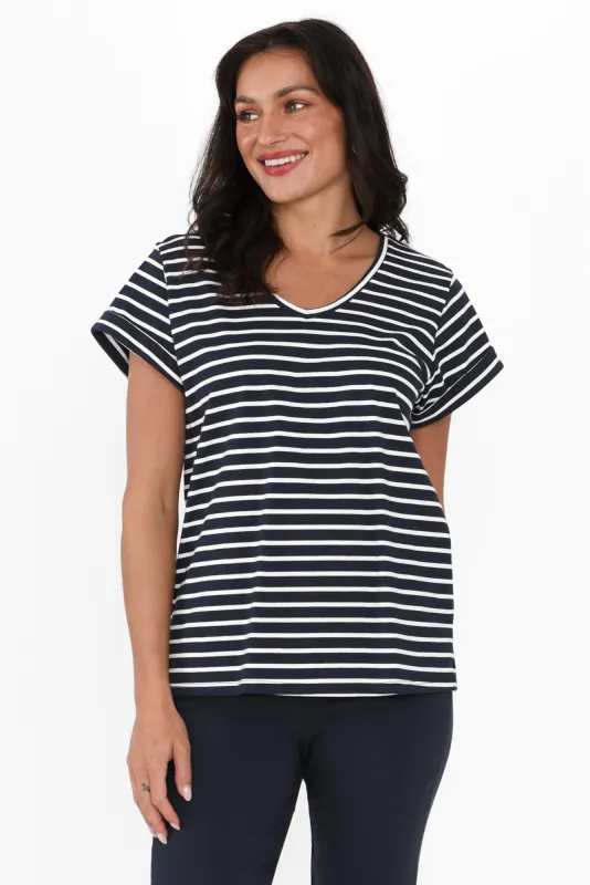 Ayla Navy Stripe Cotton Tee sold by Blue Bungalow