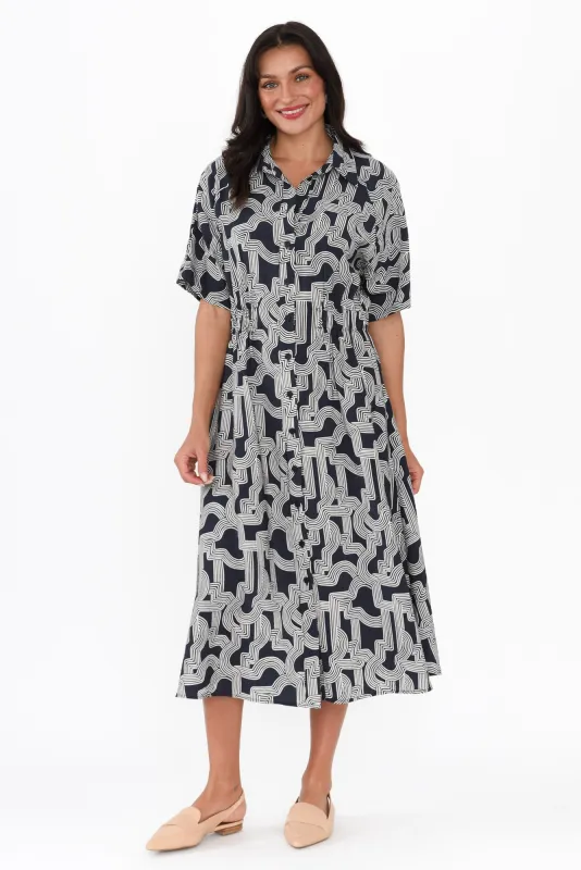 Skye Navy Geo Shirt Dress sold by Blue Bungalow