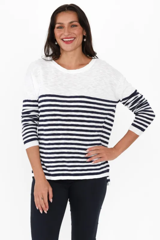 Natasha Navy Stripe Knit Top sold by Blue Bungalow