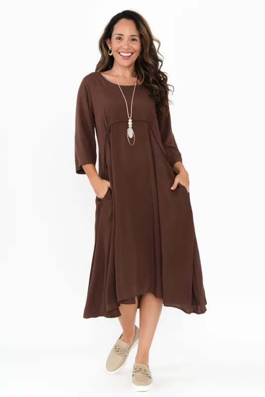 Zaelia Chocolate Sleeved Crescent Dress sold by Blue Bungalow