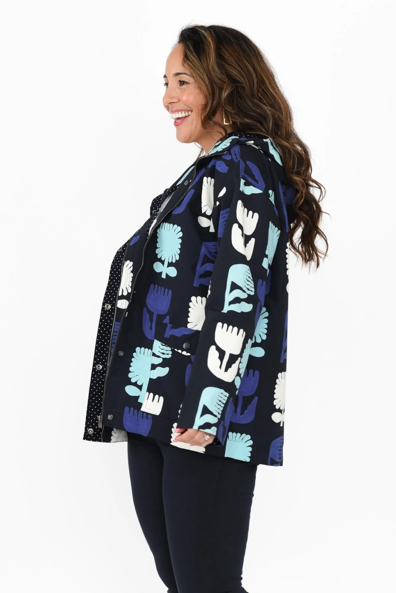 Madeleine Navy Floral Hooded Raincoat sold by Blue Bungalow product image thumbnail 4