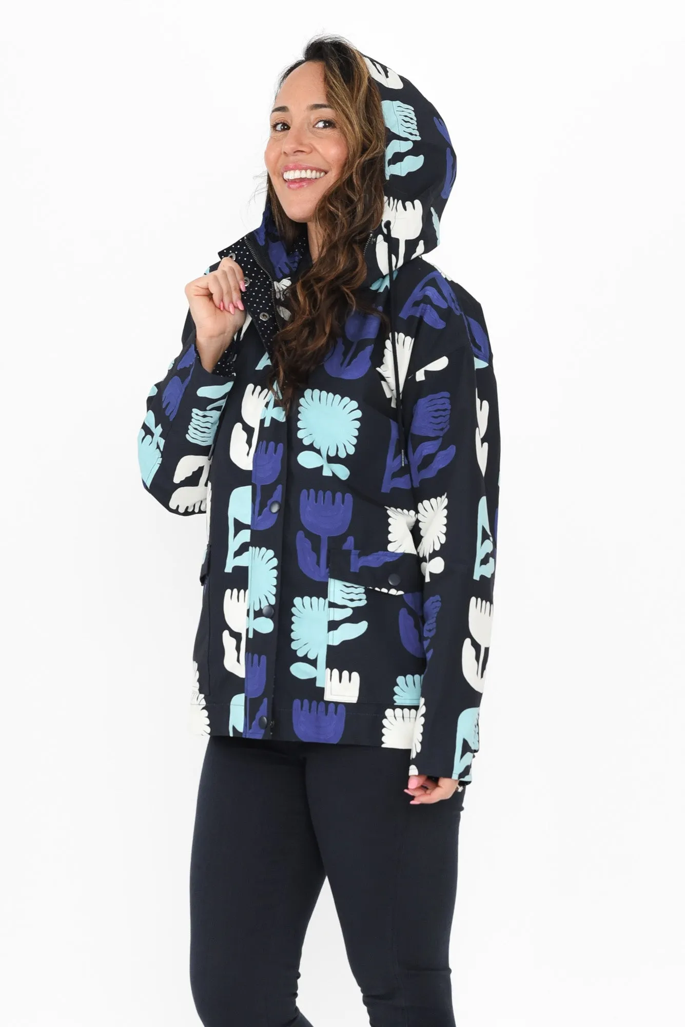 Madeleine Navy Floral Hooded Raincoat sold by Blue Bungalow product image thumbnail 3