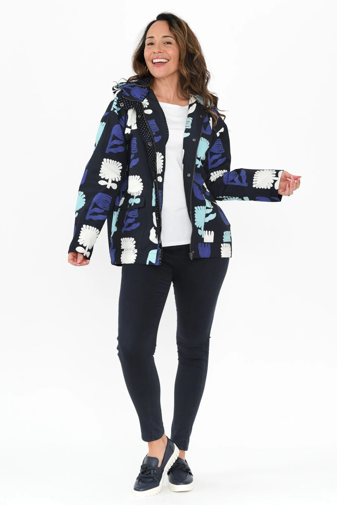 Madeleine Navy Floral Hooded Raincoat sold by Blue Bungalow product image thumbnail 2
