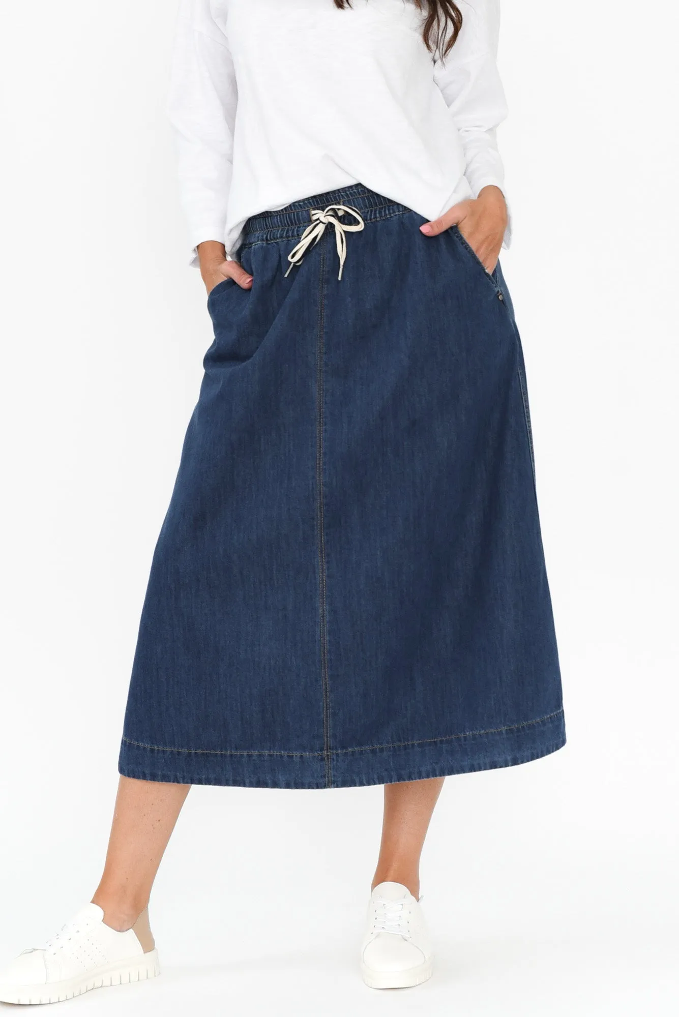 Greta Dark Denim Skirt sold by Blue Bungalow