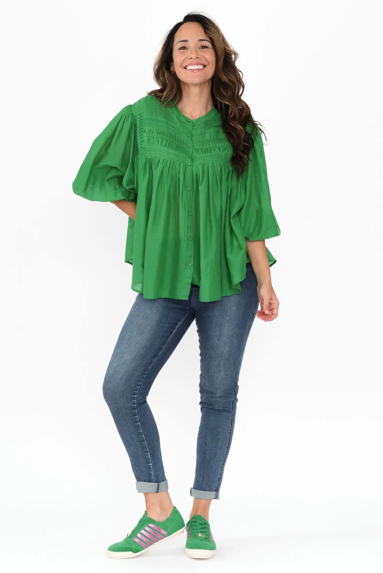 Montana Green Cotton Embroidered Blouse sold by Blue Bungalow product image thumbnail 2