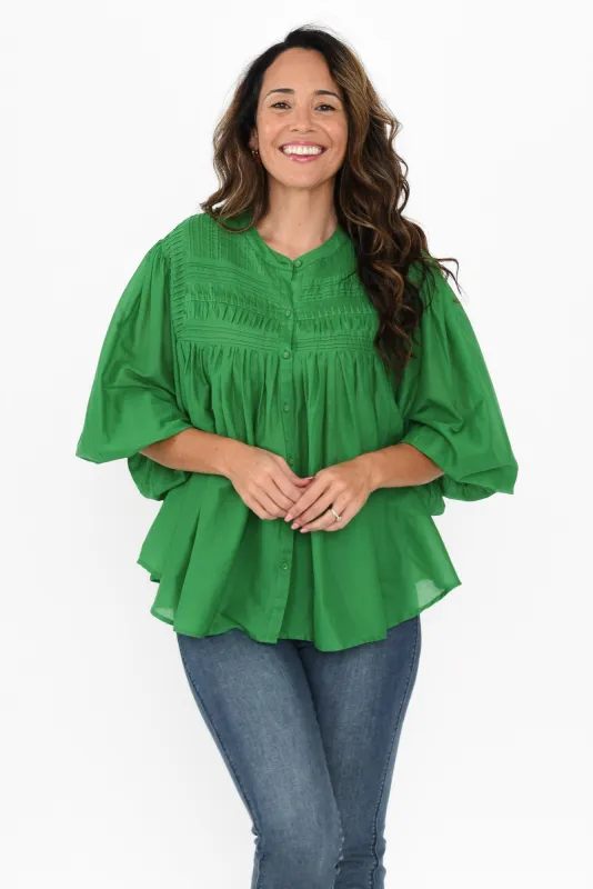 Montana Green Cotton Embroidered Blouse sold by Blue Bungalow