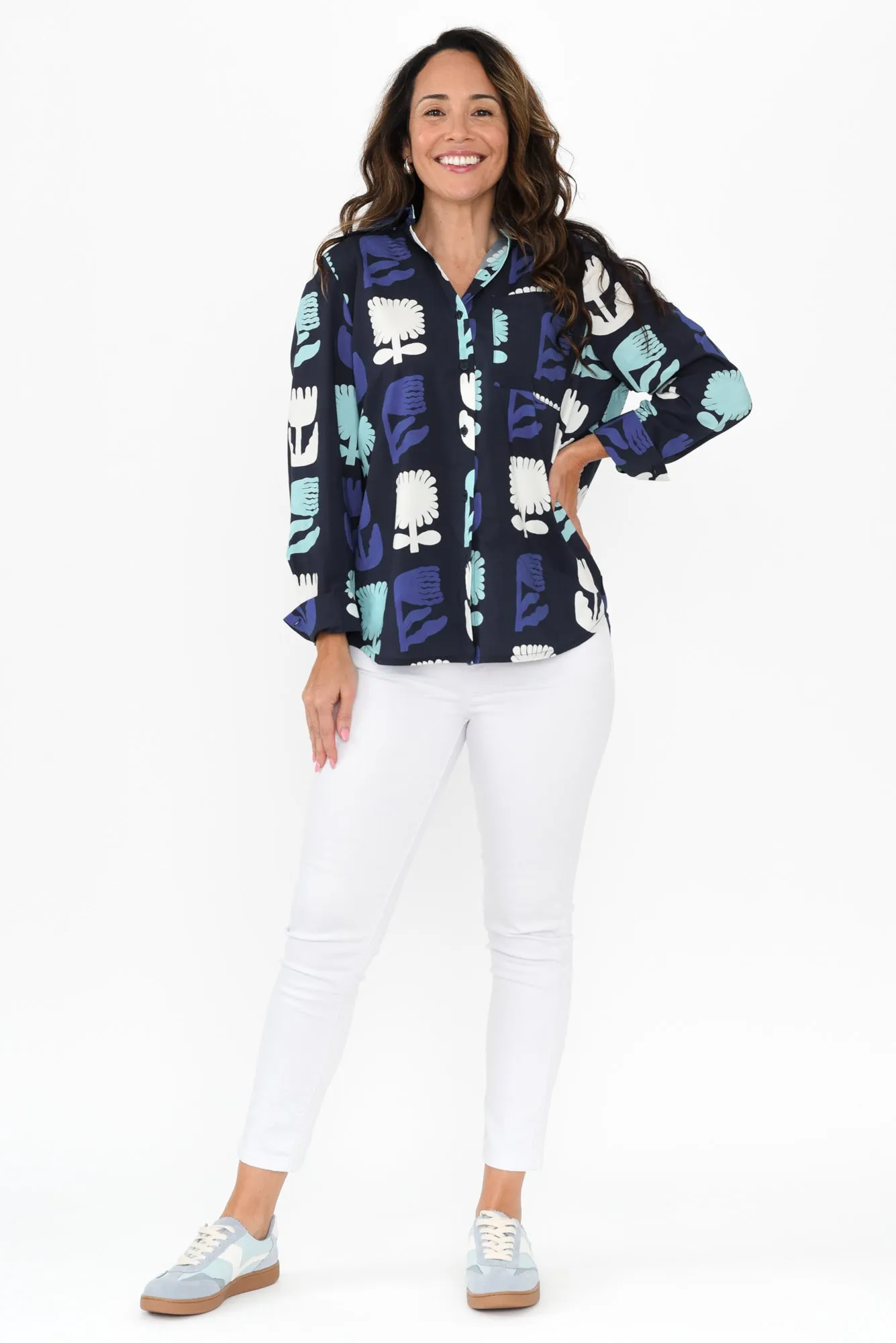 Madeleine Navy Floral Collared Shirt sold by Blue Bungalow product image thumbnail 2