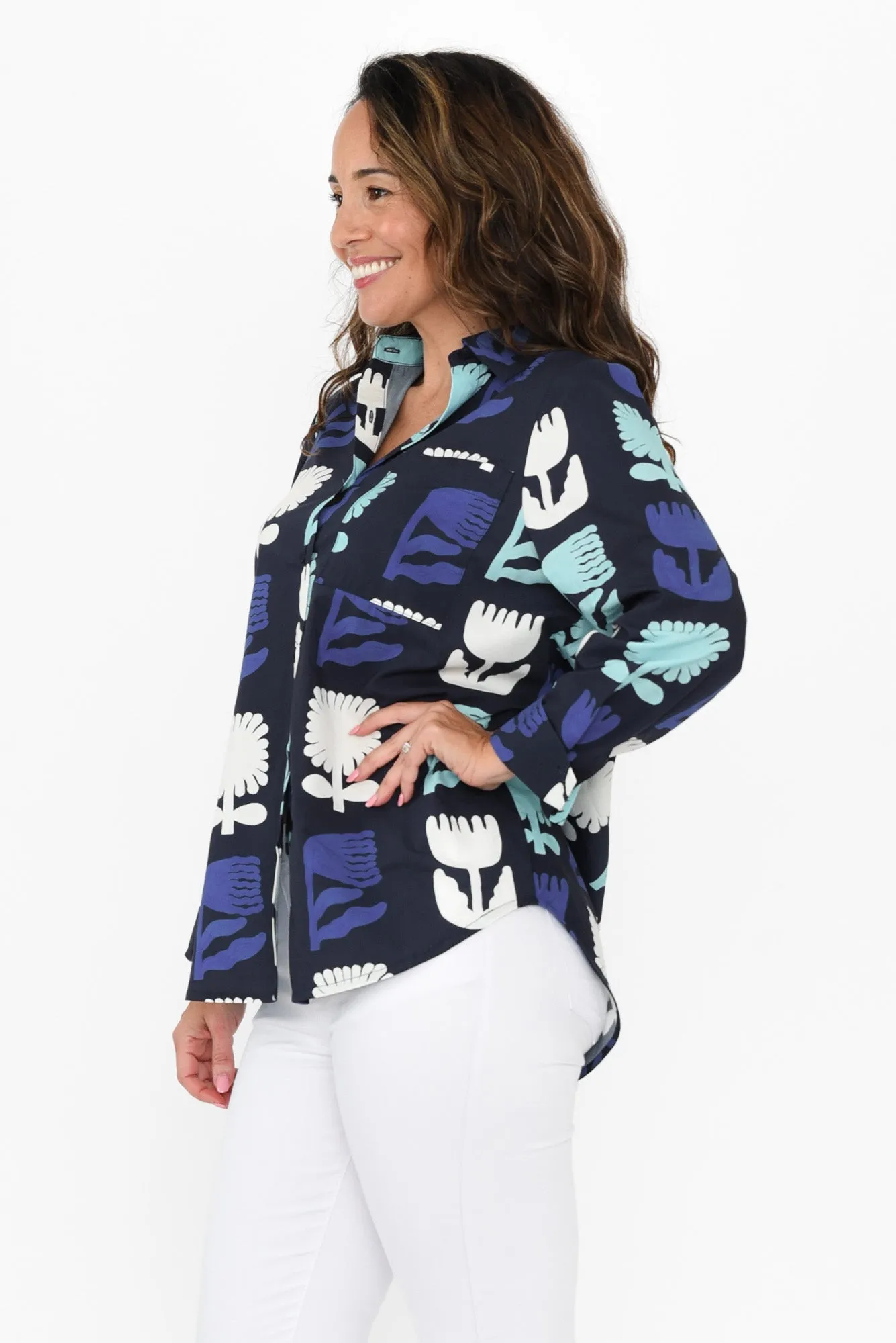 Madeleine Navy Floral Collared Shirt sold by Blue Bungalow product image thumbnail 3