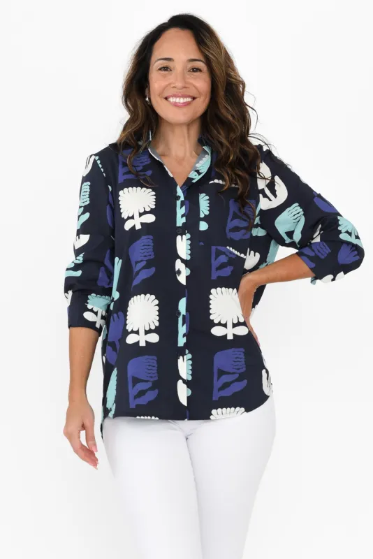 Madeleine Navy Floral Collared Shirt sold by Blue Bungalow