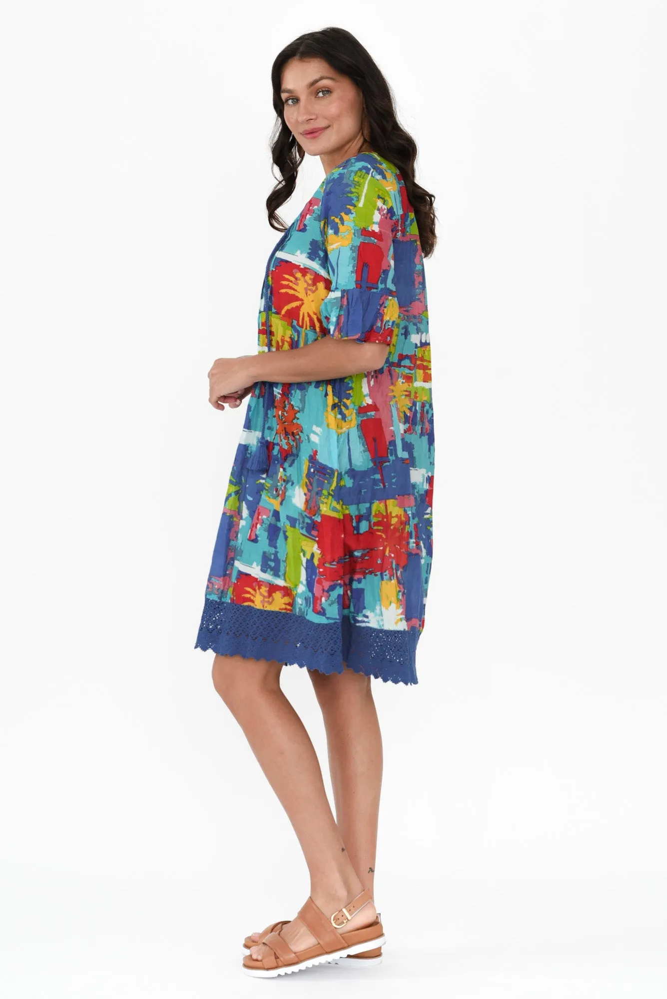 Cayman Cobalt Palm Cotton Tunic Dress sold by Blue Bungalow product image thumbnail 4