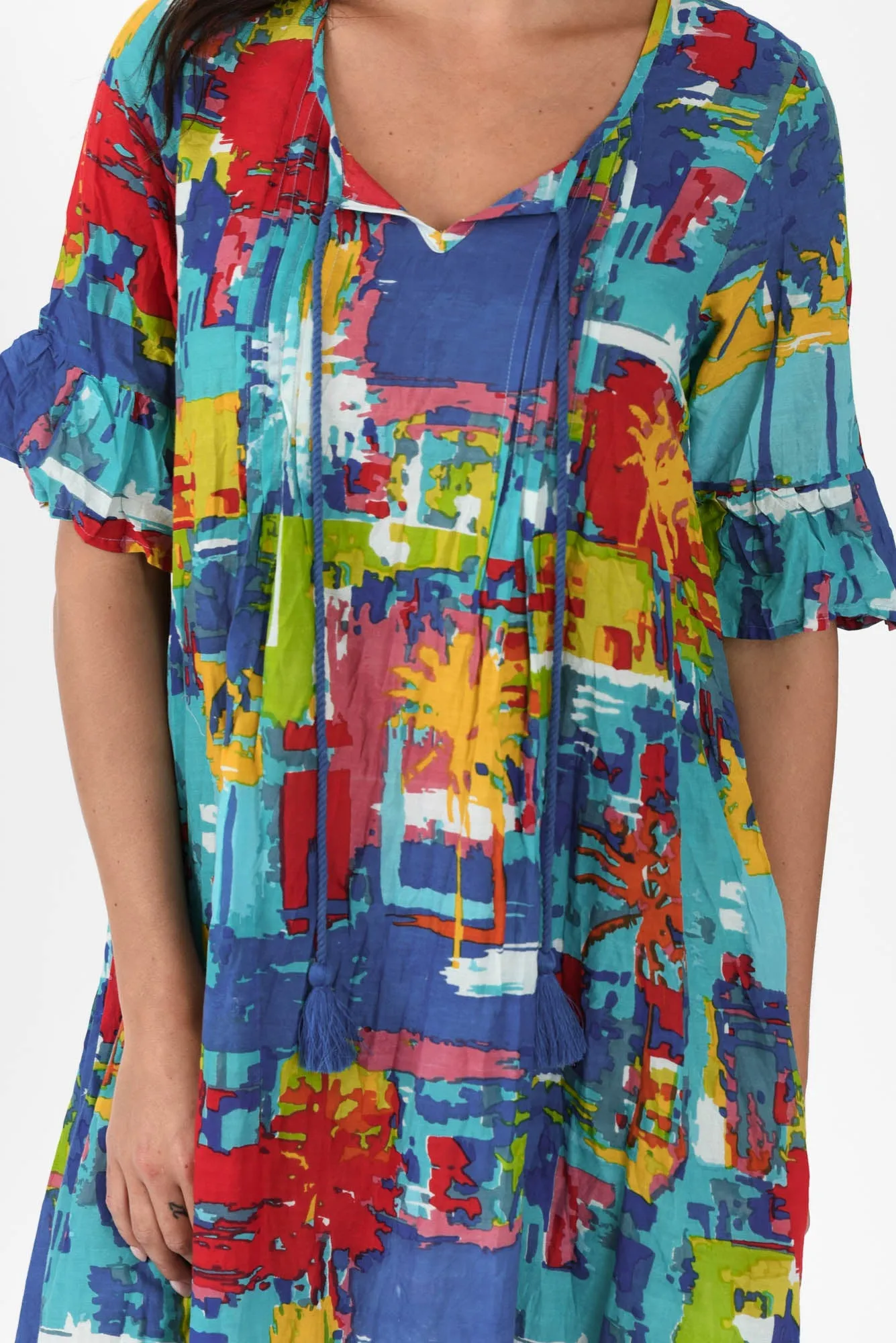 Cayman Cobalt Palm Cotton Tunic Dress sold by Blue Bungalow product image thumbnail 3