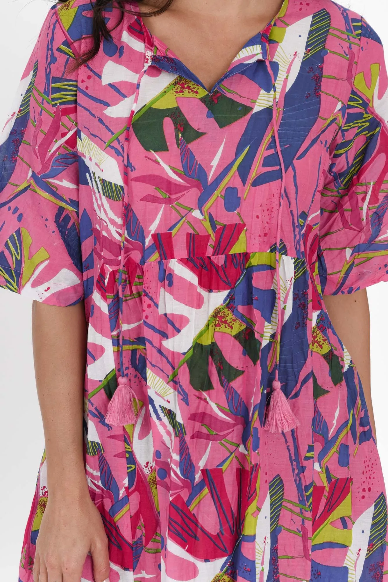 Mila Fuchsia Leaf Crinkle Cotton Dress sold by Blue Bungalow product image thumbnail 5