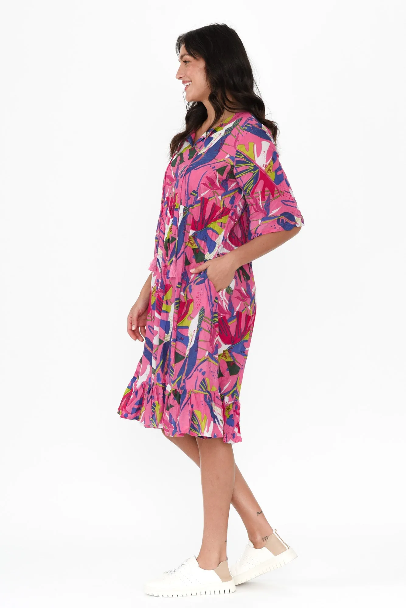 Mila Fuchsia Leaf Crinkle Cotton Dress sold by Blue Bungalow product image thumbnail 3