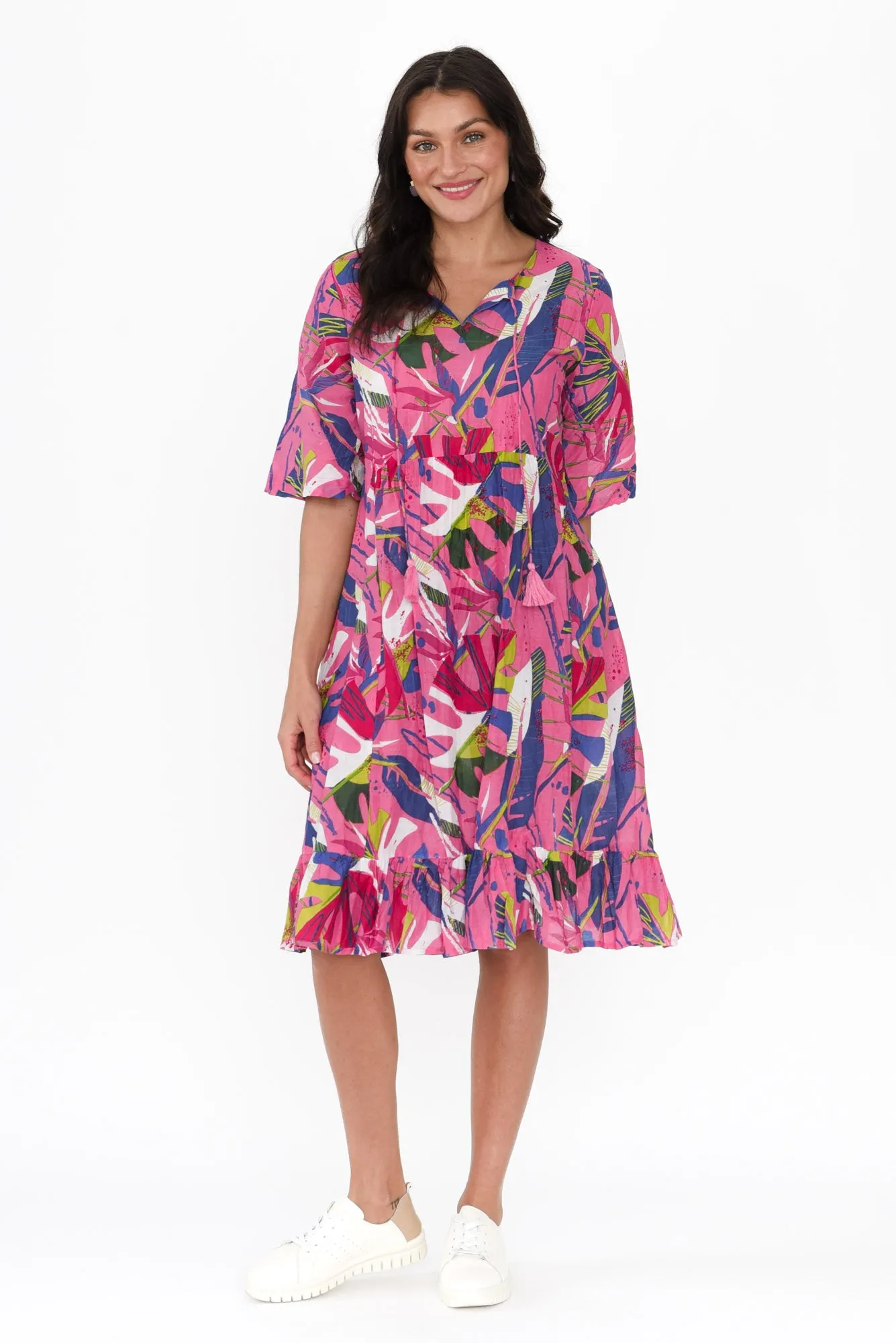 Mila Fuchsia Leaf Crinkle Cotton Dress sold by Blue Bungalow product image thumbnail 2