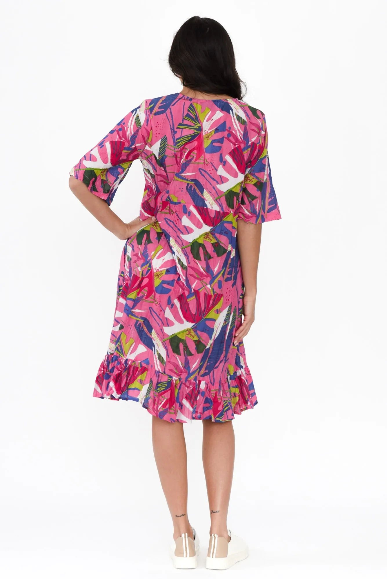 Mila Fuchsia Leaf Crinkle Cotton Dress sold by Blue Bungalow product image thumbnail 4