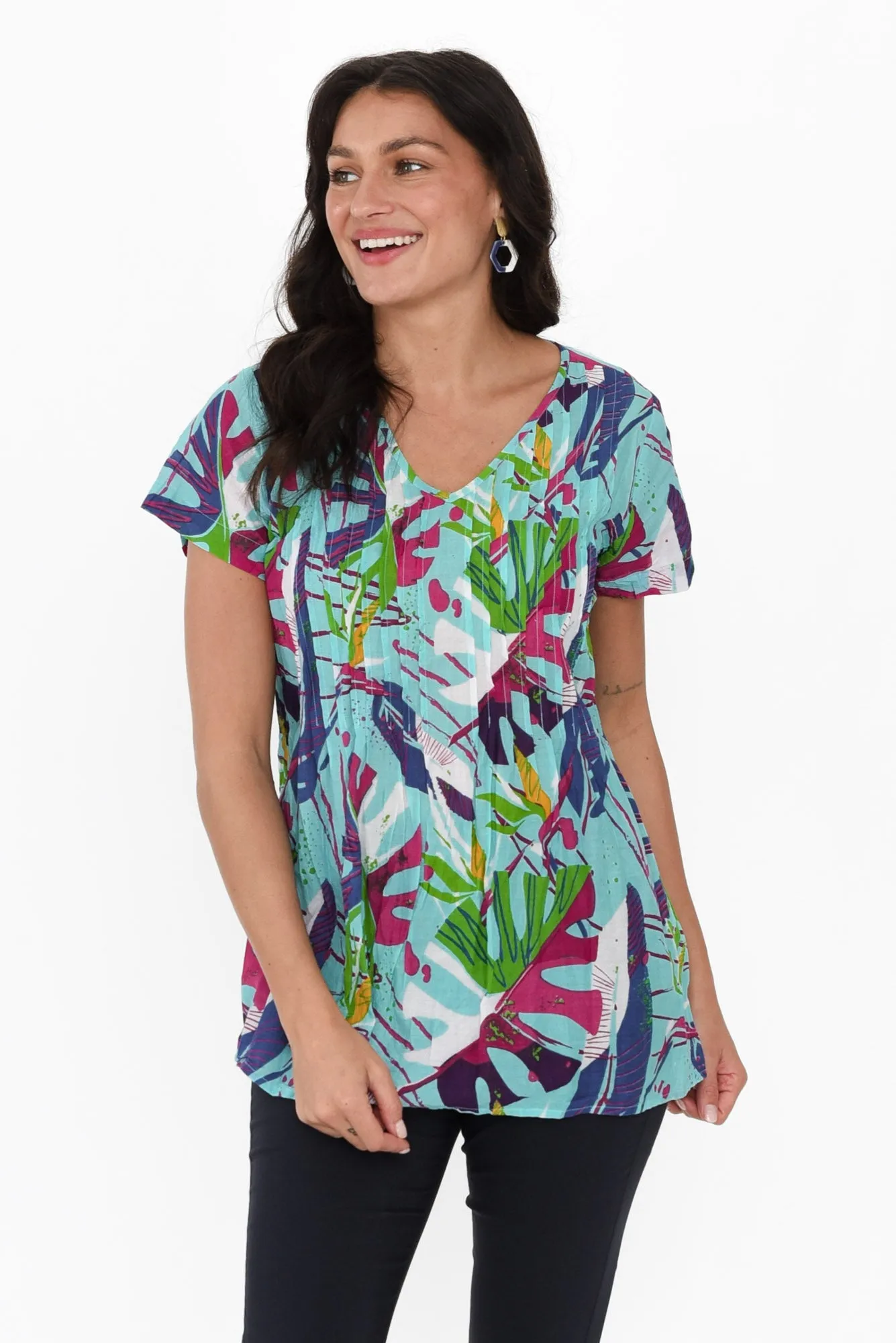 Fia Green Leaf Crinkle Cotton Top sold by Blue Bungalow