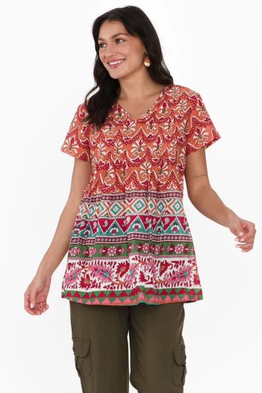 Fia Orange Mosaic Crinkle Cotton Top sold by Blue Bungalow