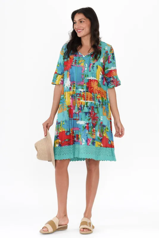 Cayman Teal Palm Cotton Tunic Dress sold by Blue Bungalow