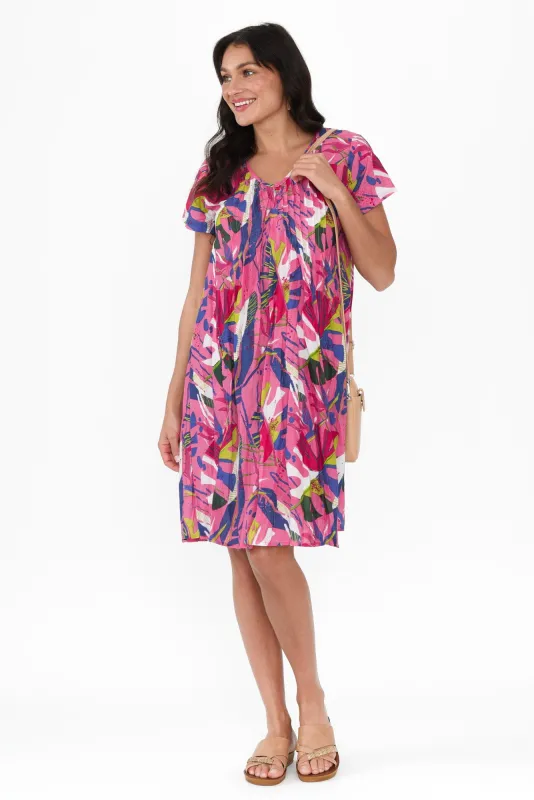 Sabina Fuchsia Leaf Crinkle Cotton Dress sold by Blue Bungalow