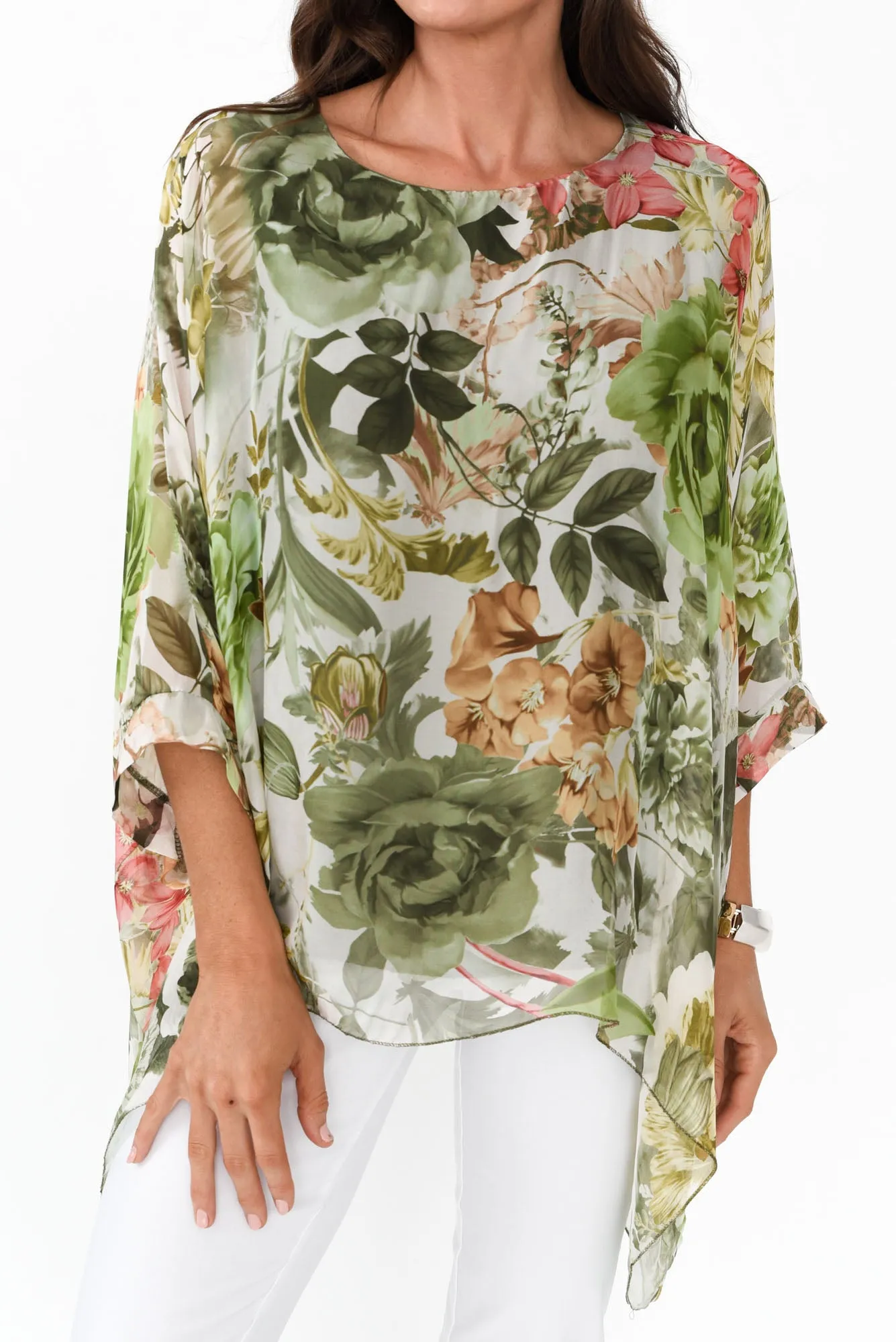 Dinu Green Floral Silk Layer Top sold by Blue Bungalow product image thumbnail 5