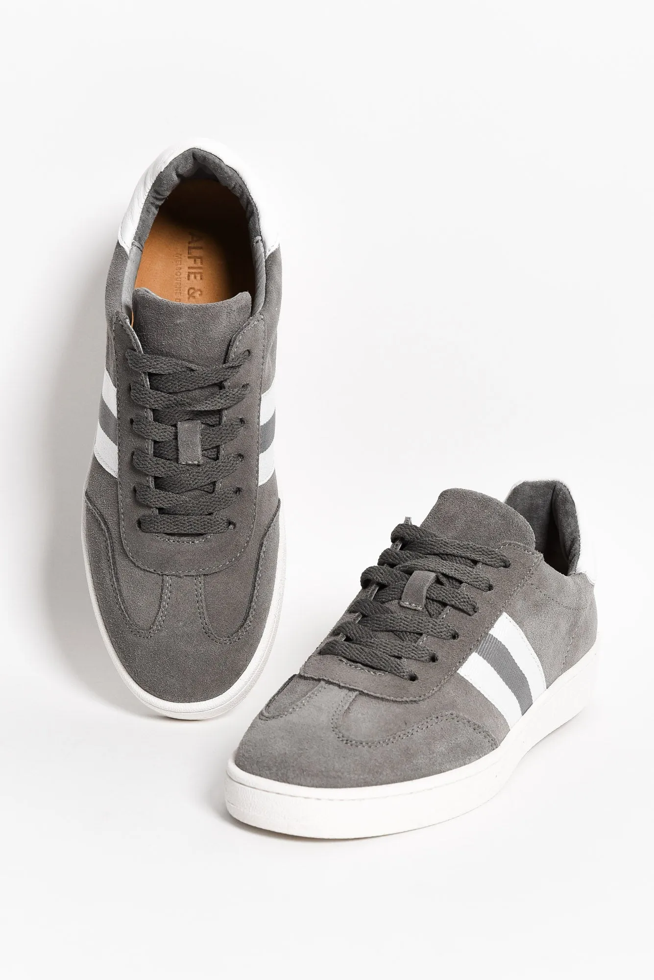 Aloha Grey Stripe Suede Sneaker sold by Blue Bungalow