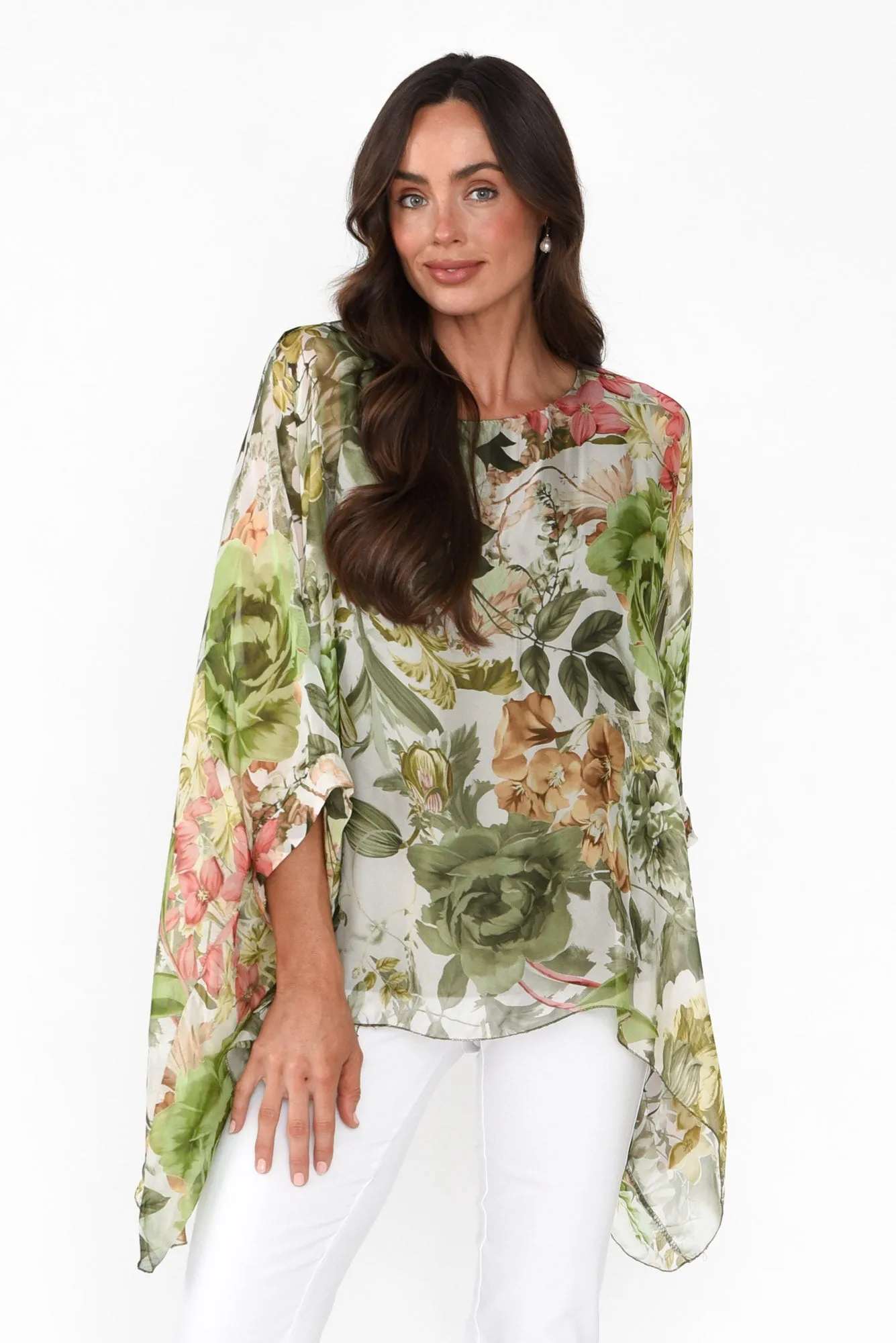 Dinu Green Floral Silk Layer Top sold by Blue Bungalow