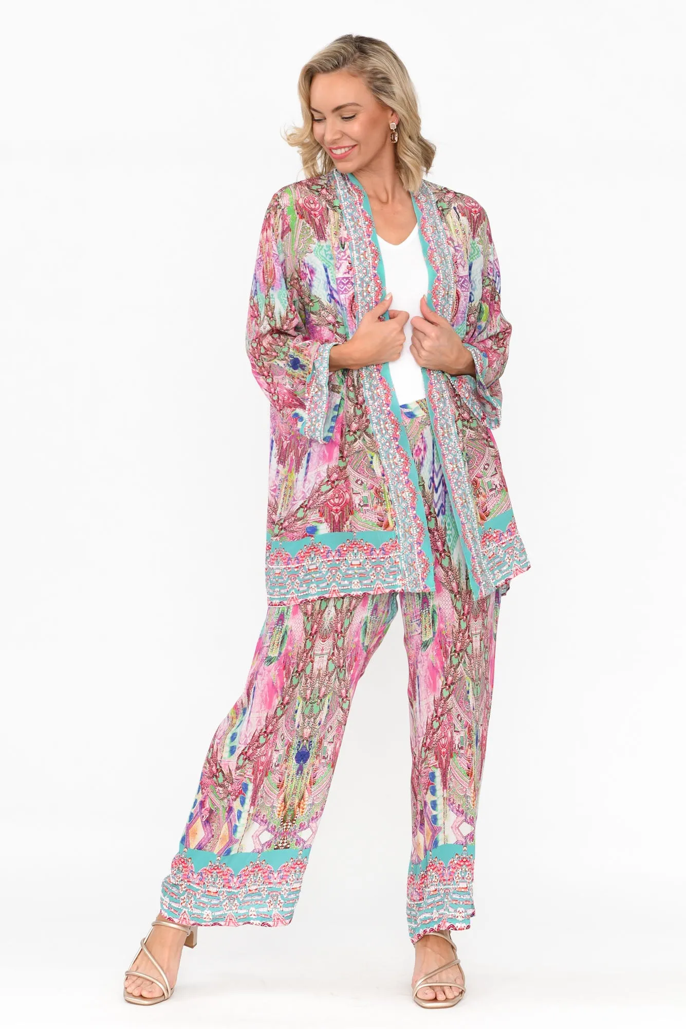 Zahara Pink Silk Wide Leg Pants sold by Blue Bungalow product image thumbnail 2