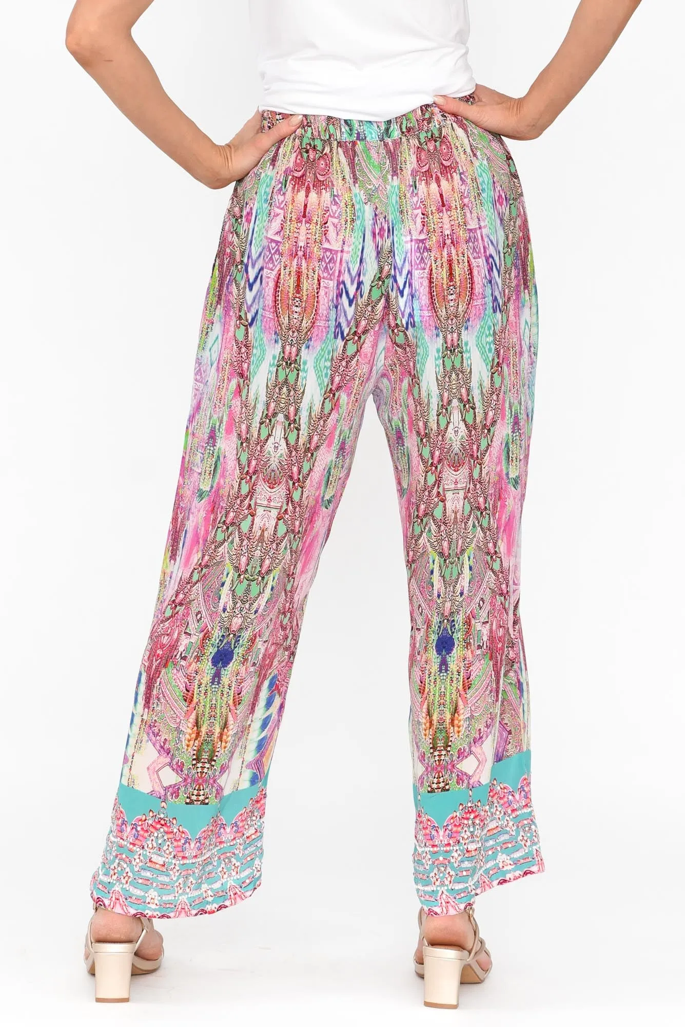 Zahara Pink Silk Wide Leg Pants sold by Blue Bungalow product image thumbnail 3