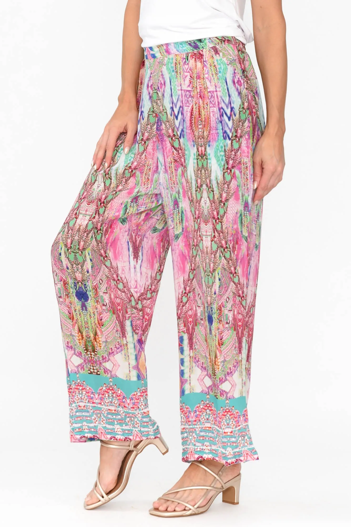 Zahara Pink Silk Wide Leg Pants sold by Blue Bungalow product image thumbnail 5