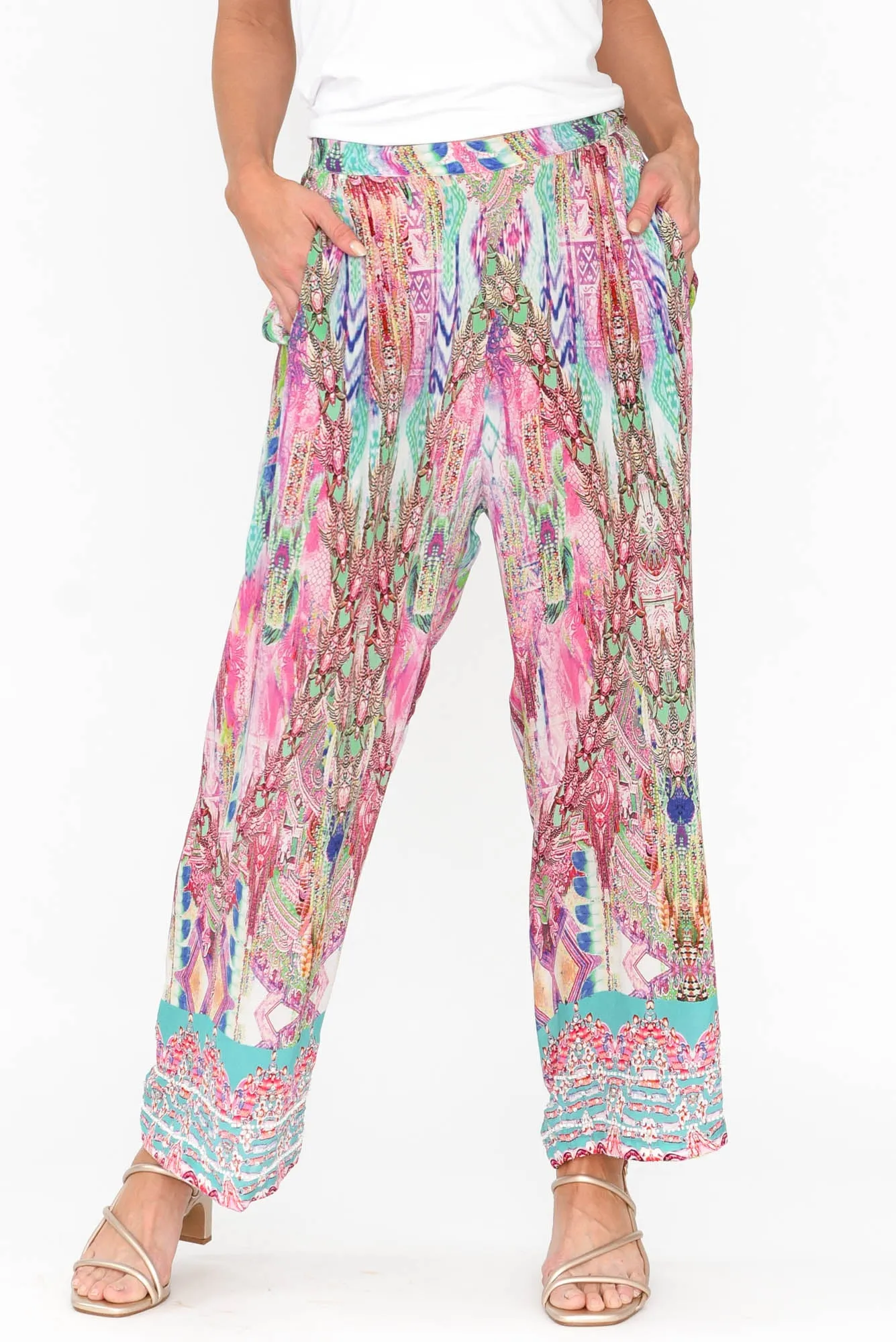 Zahara Pink Silk Wide Leg Pants sold by Blue Bungalow