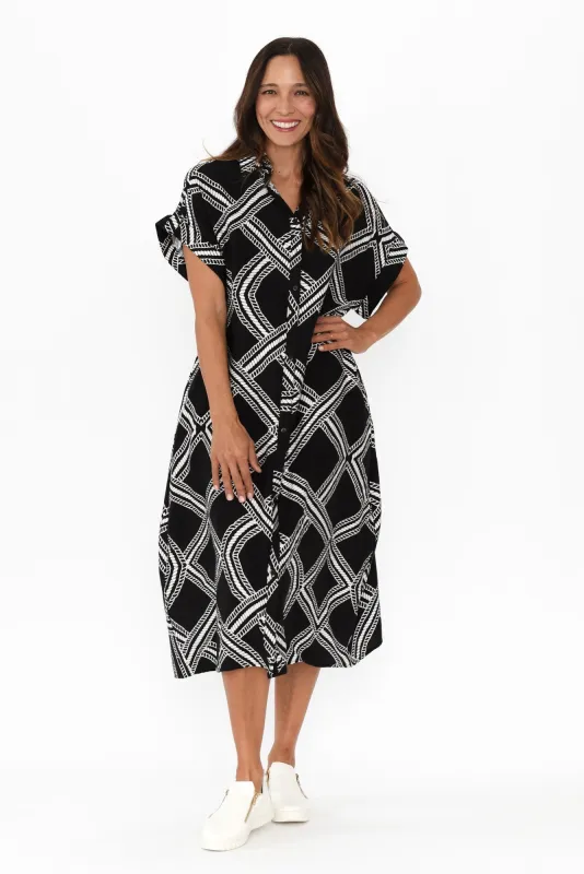 Clarissa Black Abstract Shirt Dress sold by Blue Bungalow