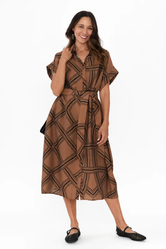 Clarissa Mocha Abstract Shirt Dress sold by Blue Bungalow