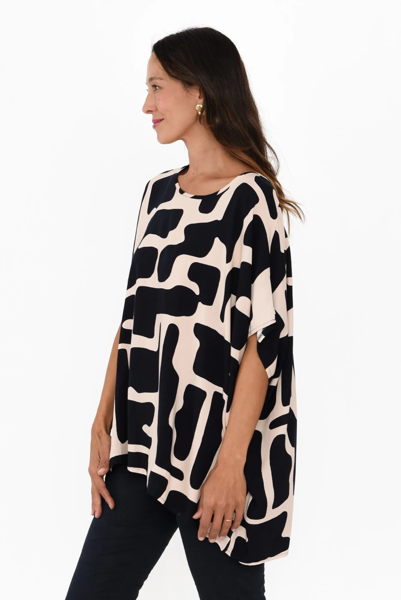 Arina Dark Navy Geo Drape Top sold by Blue Bungalow product image thumbnail 3