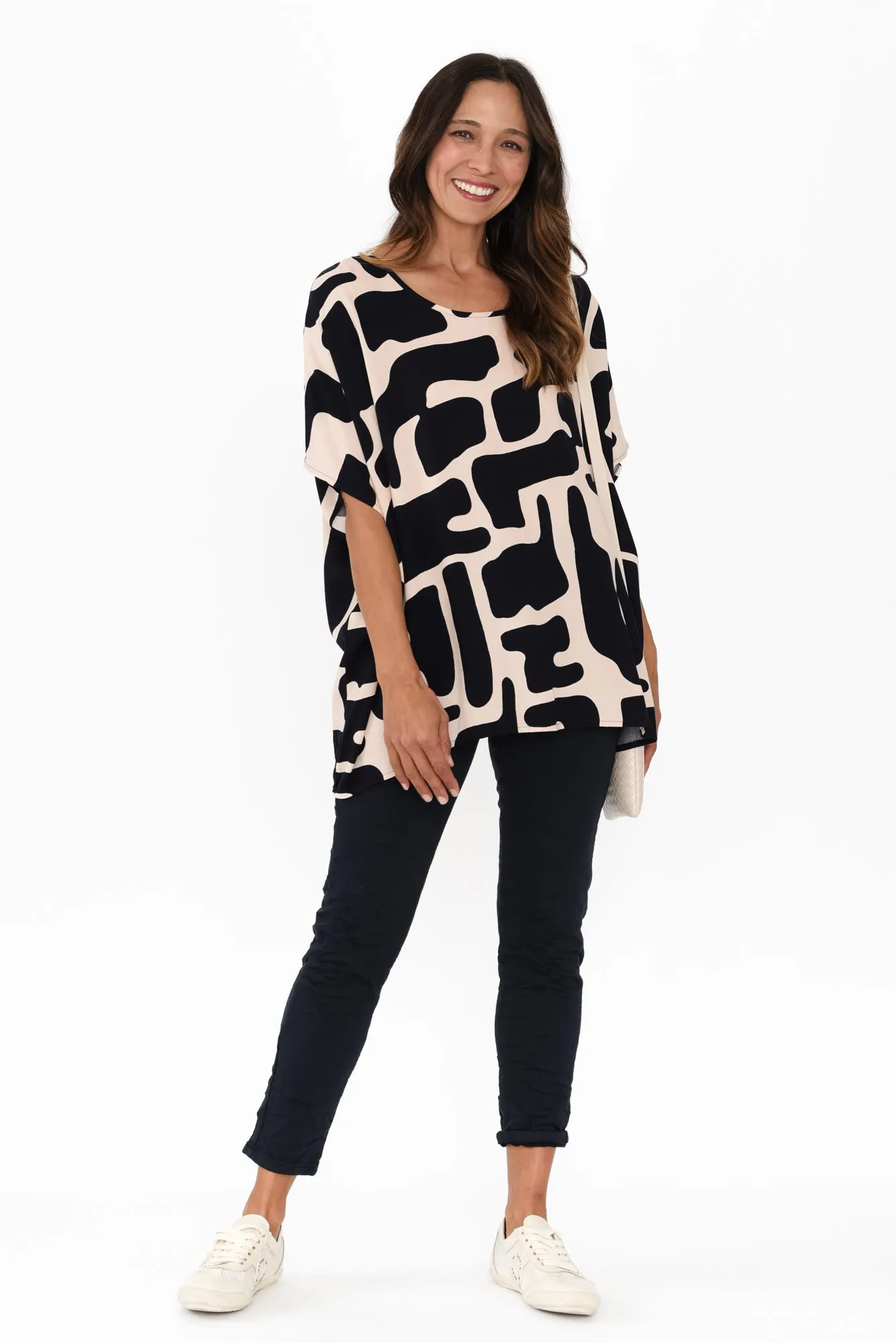 Arina Dark Navy Geo Drape Top sold by Blue Bungalow product image thumbnail 2