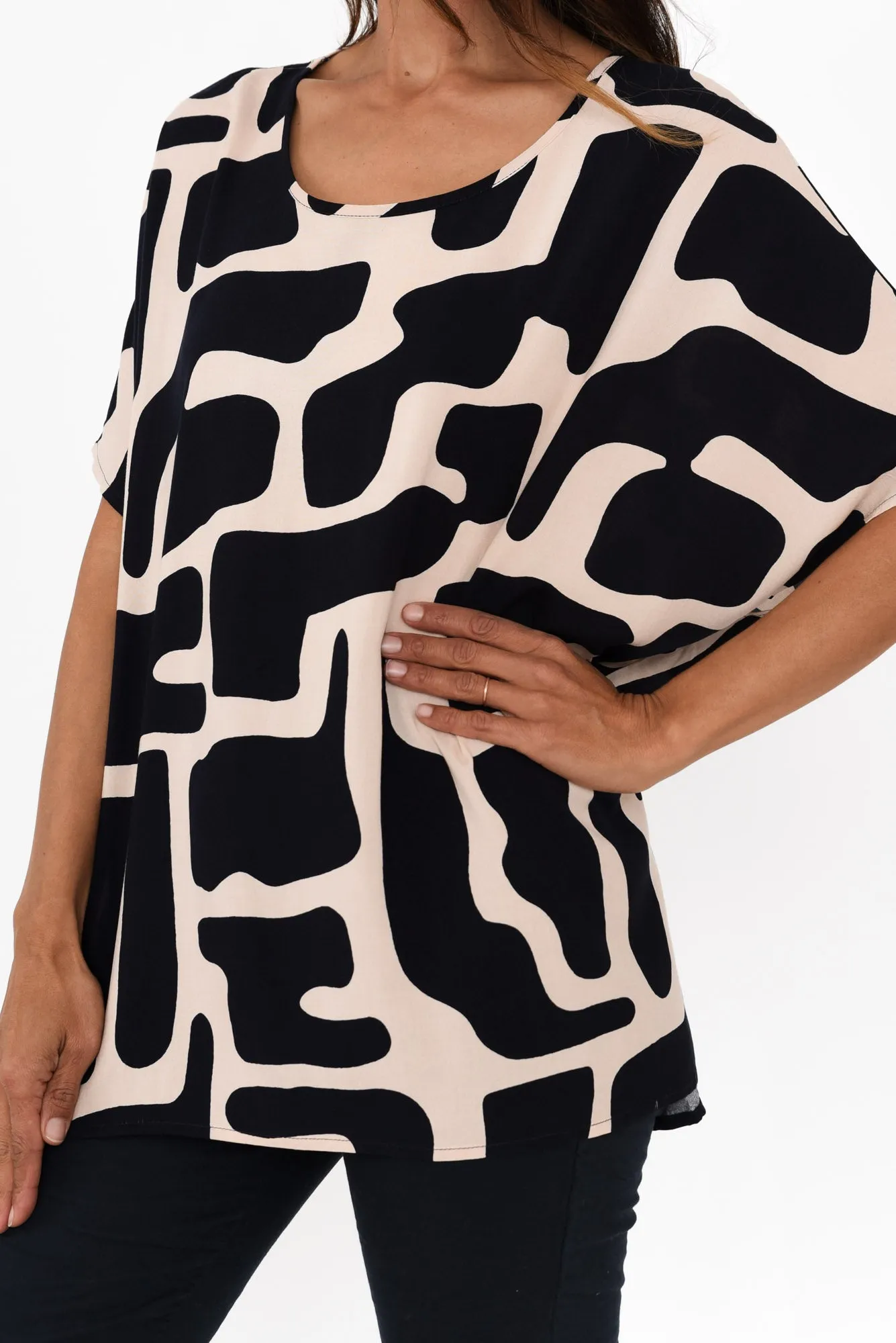 Arina Dark Navy Geo Drape Top sold by Blue Bungalow product image thumbnail 5