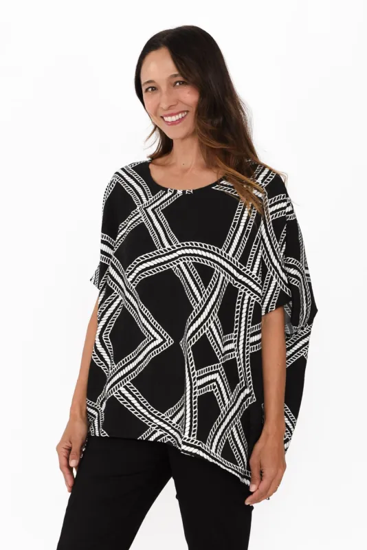 Arina Black Abstract Drape Top sold by Blue Bungalow
