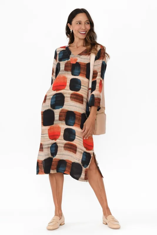 Celine Orange Spot Linen Cotton Dress sold by Blue Bungalow