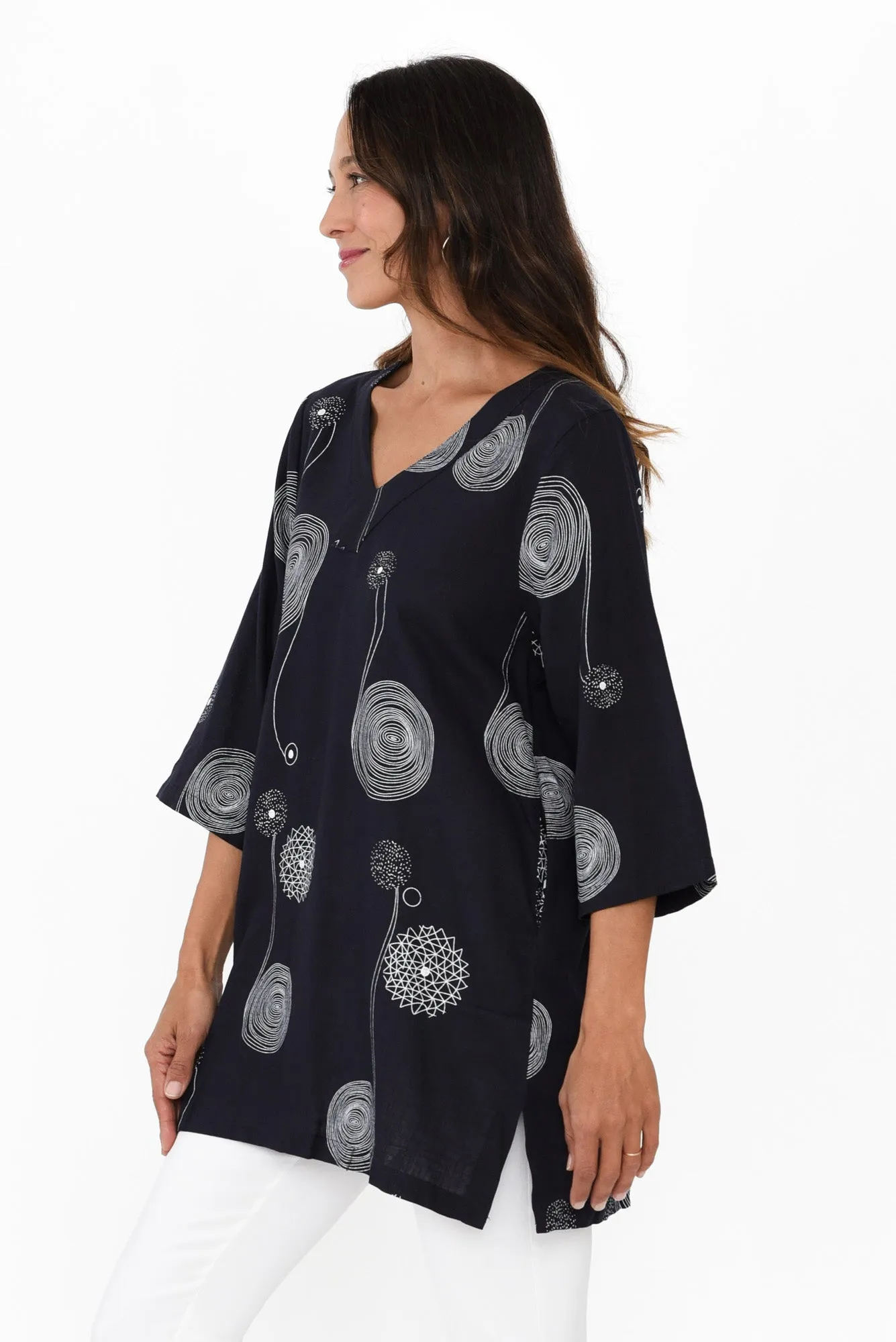 Alora Navy Swirl Linen Cotton Tunic sold by Blue Bungalow product image thumbnail 3